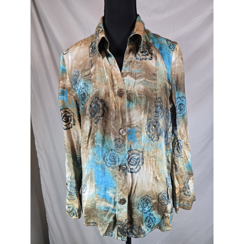 Erin London WOMEN'S BLOUSE ~ PL See Through Sheer ~ Blue, Green, Teal‎